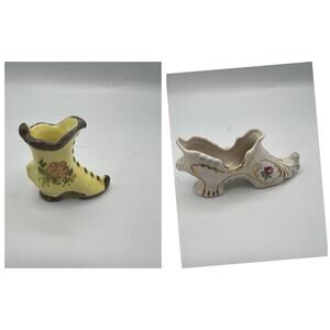 Lot 2 Vintage Mini Slipper Shoe Ceramic 3” Weisley China Floral